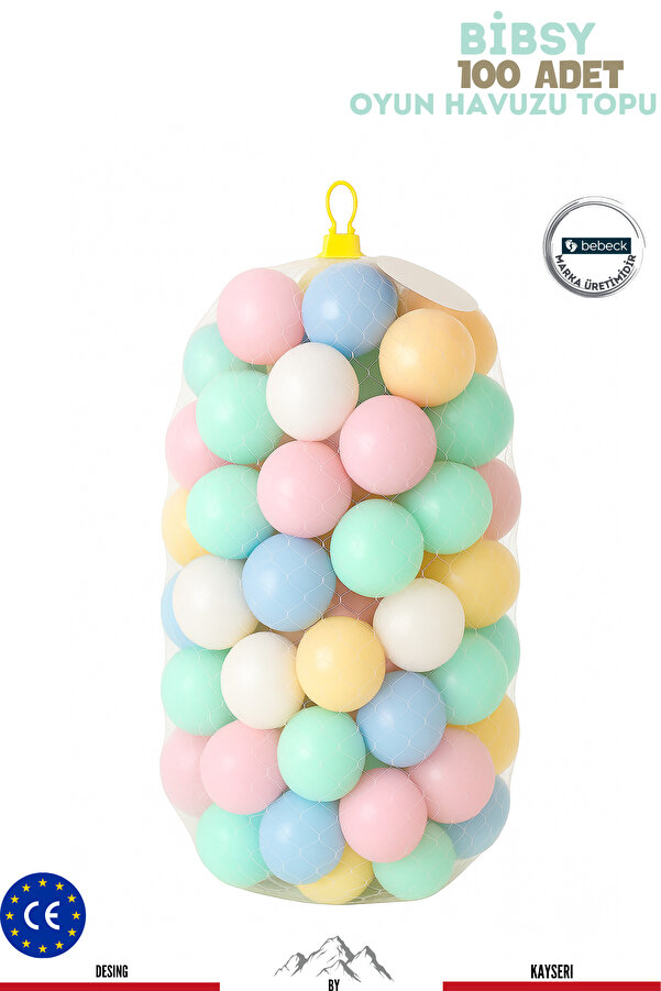 Bebeck Bibsy Oyun Havuz Topu Şişme Yeni Renkler Premium Kalite 100 Adet Fileli