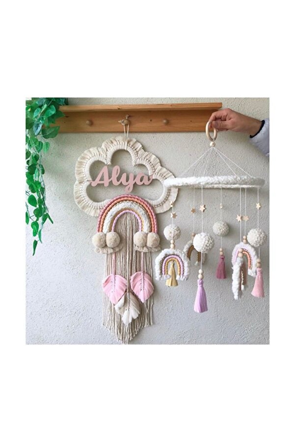 Tasarı Sanatı Bebek/çocuk Odası Özel Tasarım Erkek-kız Bebek Isimli Bulutlu Kapı Süsü - Dönence 2li Takım