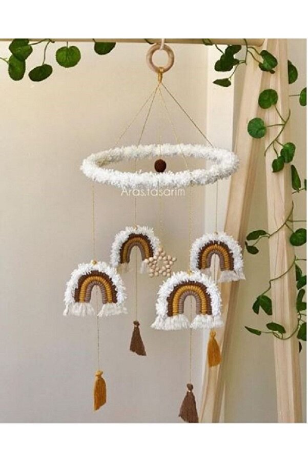 Tasarı Sanatı Bebek Çocuk Odası El Yapımı Makrome Gökkuşağı Beşik Dönencesi
