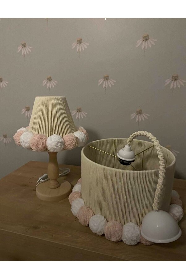 Tasarı Sanatı Ev Çocuk Kız Bebek Erkek Bebek Odası El İşçiliği Özel Üretim Makrome Avize Abajur Seti