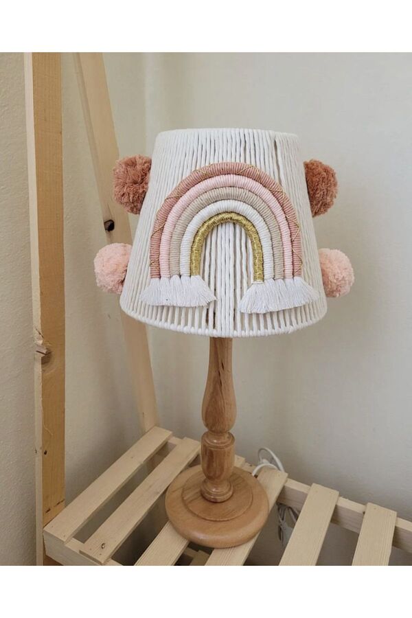 Tasarı Sanatı Bebek/Çocuk Odası Özel Tasarım Kız-Erkek Odası Makrome Abajur (AHŞAP AYAKTIR)