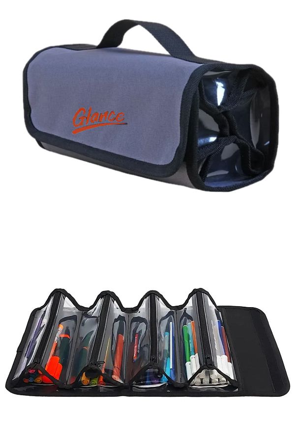 GLANCE-4-Section Gray Pen Bag with Handle 1