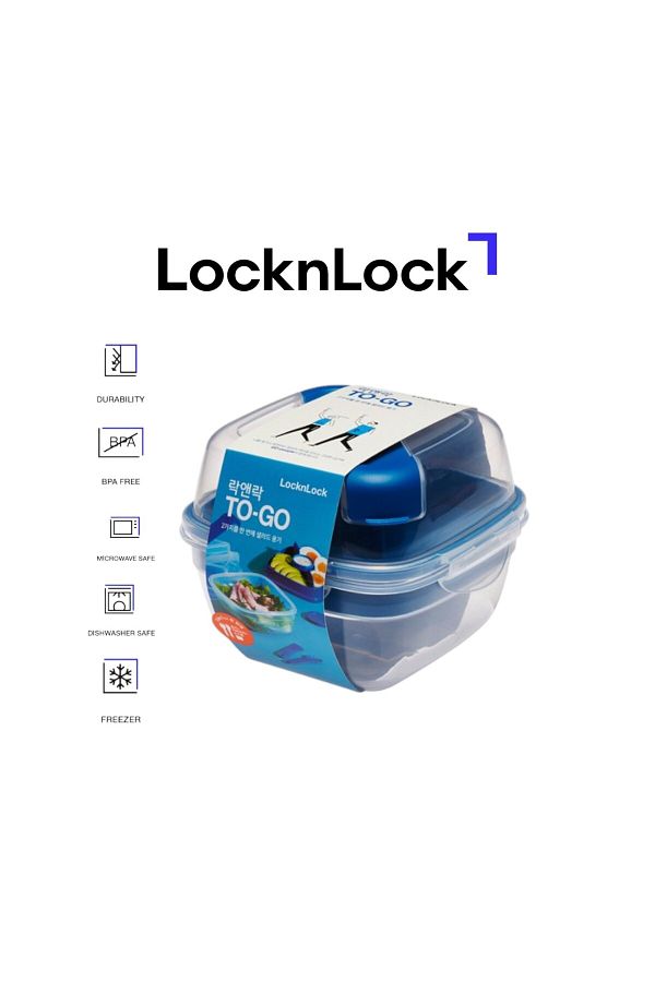 locknlock-Lock & Lock To-Go 2-in-1 Salad Box Blue - Leak-Proof, BPA-Free Container with Removable Divider 1