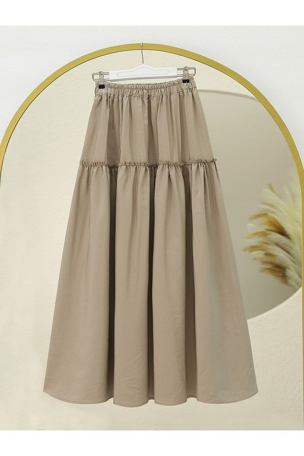 Modamorfo-Segmented Elastic Waist Crash Pattern Parachute Skirt - Light Mink 1