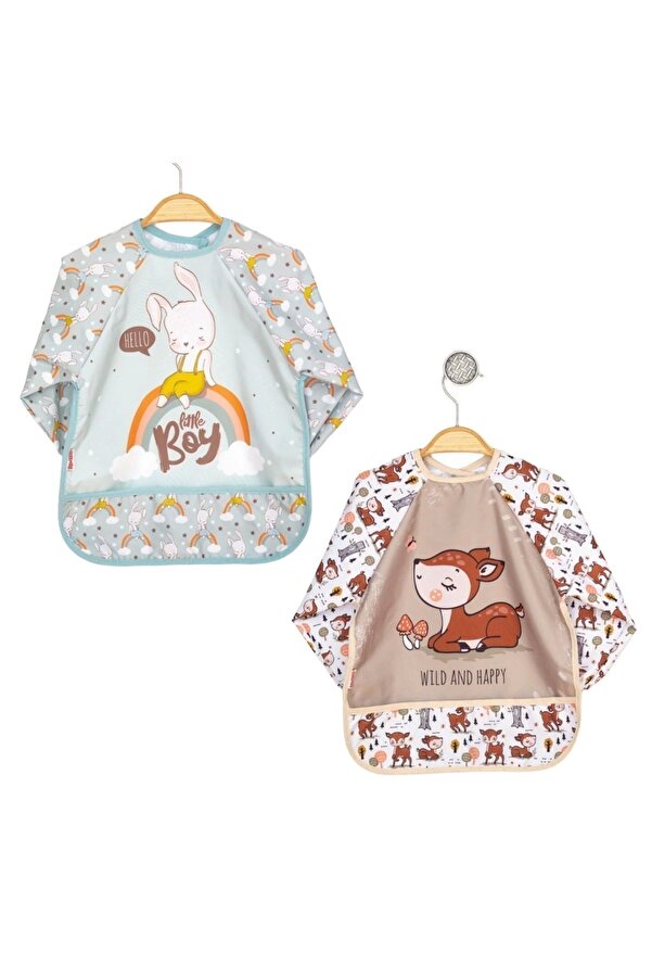 piyon collection Giyilebilir Kollu Sıvı Geçirmez Mama ve Aktivite Önlüğü 6-24 Ay - Tavşan Karaca