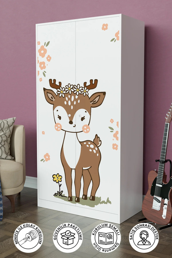Hediyeler Kapında Little Fawn Design "Calista" Gardırop 5 Raflı Askılı Çocuk Odasi Elbise Dolabı
