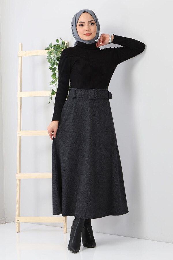 Tesettür Dünyası-Fustă Mevlana cu Motiv în Os Tsd0047 Afumat 1
