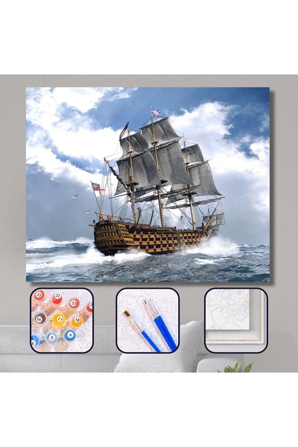 Pastelya-60 X 75 cm Battleship - Painting Set with Frame and Pulley 1