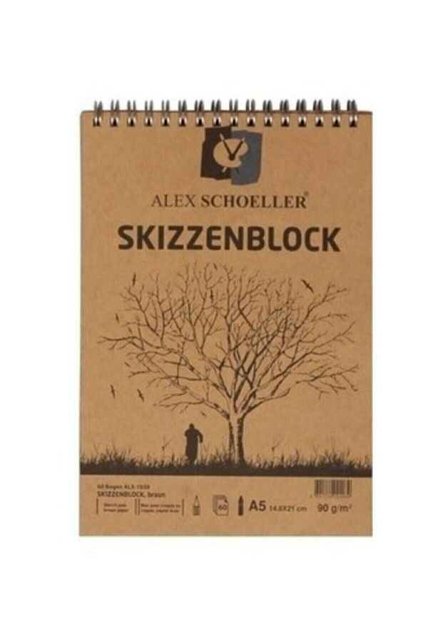Alex Schoeller-Bloc de schițe Kraft A5 spiralat de sus și lateral 90 Gr. 60 Yp.kraft Notebook 1