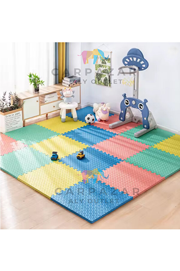 CARPAZAR Tatami Eva Mat Çocuklar İçin Köpük Halı Matı Puzzle Geçmeli Oyun Spor Kaymaz Mat 16 adet 50x50 13mm