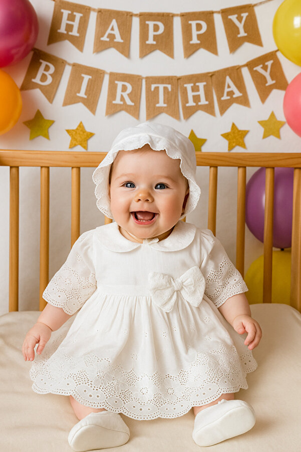 Cherub Baby Manolya Kız Bebek Bebe Yaka Fisto Elbise Yenidoğan Lüx Elbise Seti - Hastane Çıkışı Mevlütlük Takım