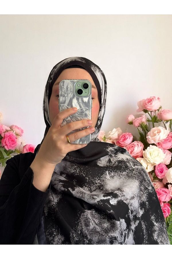 Lavena scarfs-Bohemian Series Bohemian Pattern Cotton Digital Soft Shawl - Black 1