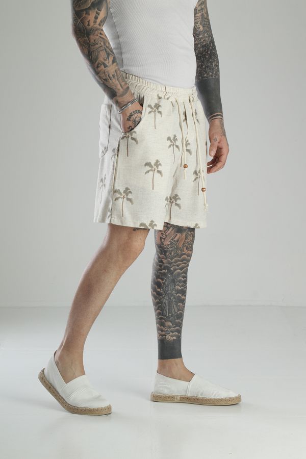 COCOPELLI-Palm Patterned Linen Shorts 1