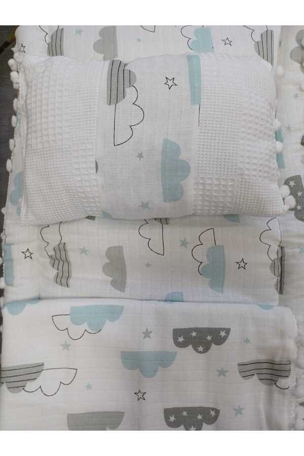 Minisse Bebek 3'lü Bakım Seti Alt Değiştirme Minder Takımı ve Çift Taraflı Müslin Pike Örtü Battaniye