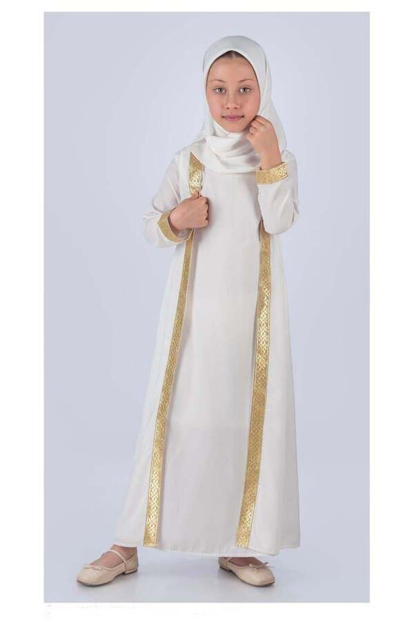 Magu-Girls' Medina Silk Prayer Dress – Set Including Gold Stripe and Scarf 1