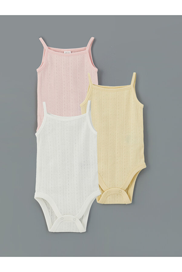 LC Waikiki Bisiklet Yaka Kız Bebek Çıtçıtlı Bodysuit 3'lü