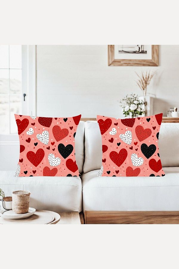 on the clouds-Heart Patterns on Pink Combination Hidden Zipper Throw Pillow Cover Sofa Pillowcase Set (2Pcs) 1