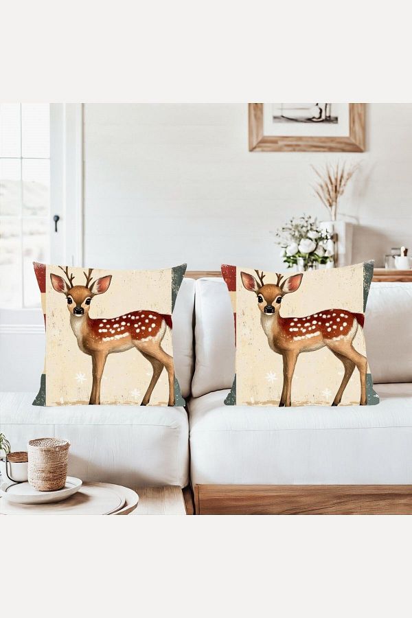 on the clouds-Deer Patterned New Year's Combination Hidden Zippered Throw Pillow Cover Sofa Pillow Case Set (2Pcs) 1