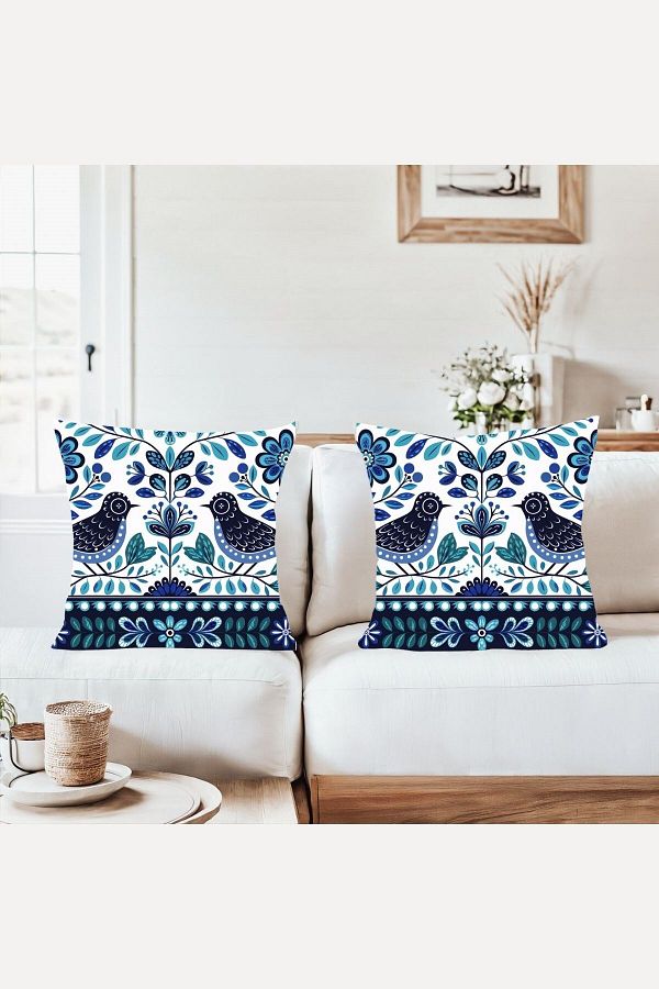 on the clouds-Tile Art Bird Pattern Combination Hidden Zippered Throw Pillow Cover Sofa Pillow Case Set (2Pcs) 1