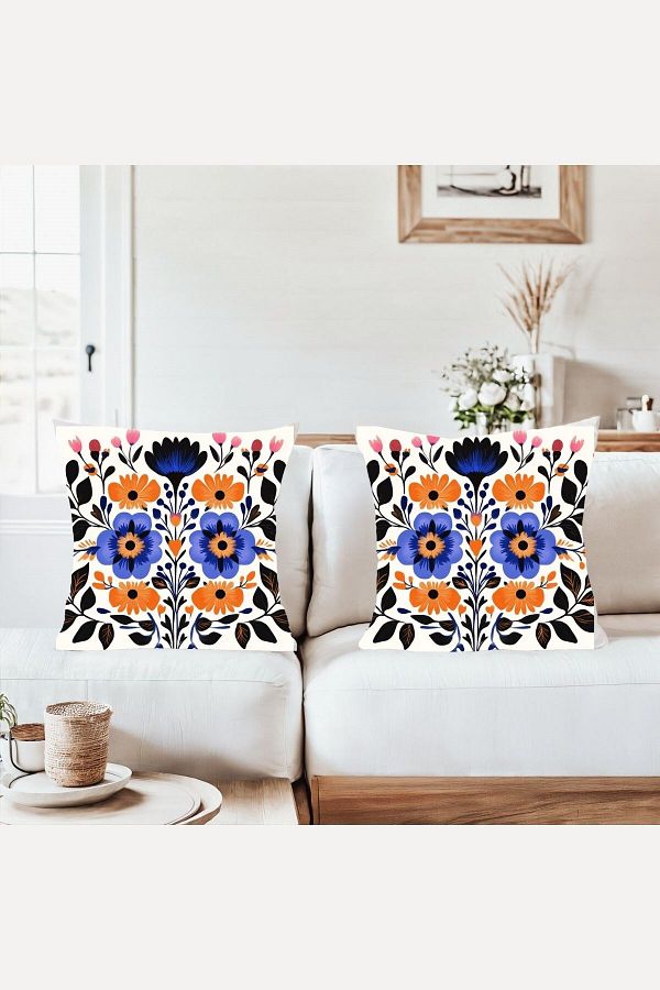 on the clouds-Tile Embroidery Flower Patterned Combination Hidden Zippered Throw Pillow Cover Sofa Pillow Case Set (2Pcs) 1