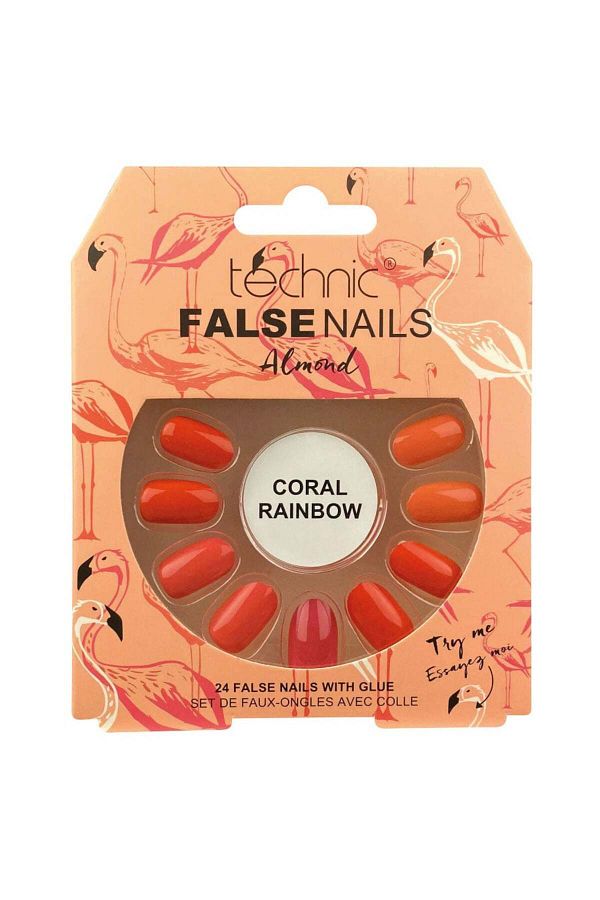 TECHNIC-Set of 24 False Nails with glue included Technic False Nails, Almond, Coral Rainbow 1