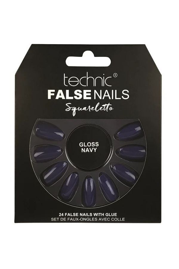 TECHNIC-Set of 24 False Nails with glue included Technic False Nails, Squareletto, Gloss Navy 1