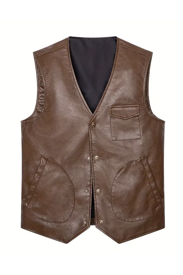 NYC GİYİM TEKSTİL-Zik Genuine Leather Vest with Snap Closure 1
