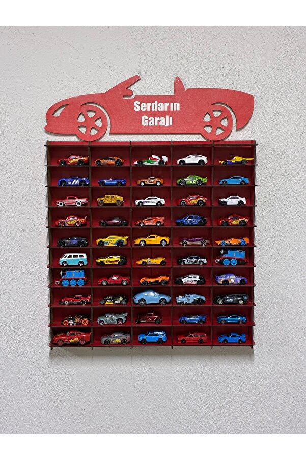 wudie Oyuncak Araba Rafı 50'li Temalı Kırmızı (HOTWHELS VE MATBOX ARABALARI IÇİN UYGUNDUR)