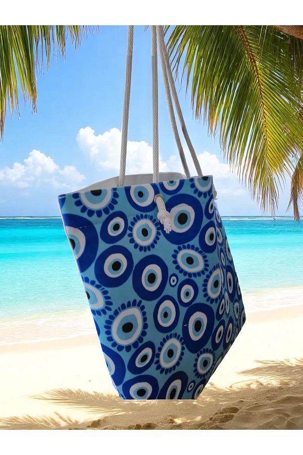 Land of Souvenir-Durable Fabric Large Beach Bag with Evil Eye 1