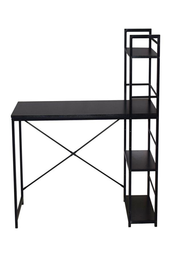 micasa-Metal Frame Particle Board Computer Desk with 4-Tier Open Shelf 1