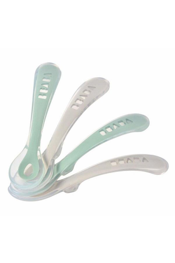 Beaba-Set of 4 silicone spoons +8 months Beaba Sage Green 1