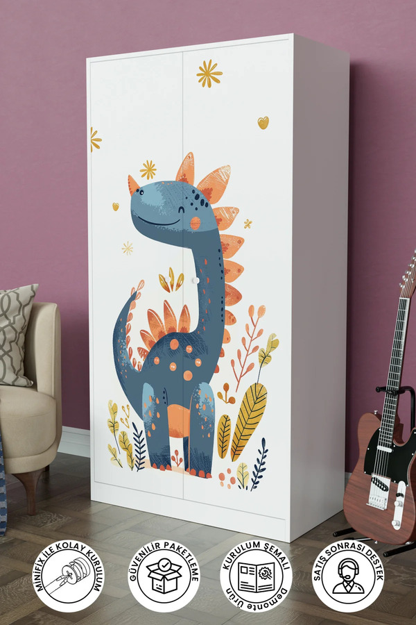Hediyeler Kapında Minik Dino Design "Calista" Gardırop 5 Raflı Askılı Çocuk Odasi Elbise Dolabı