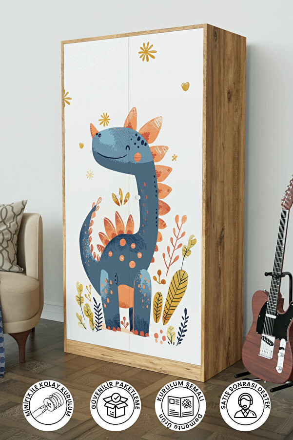Hediyeler Kapında Minik Dino Design "Calista" Gardırop 5 Raflı Askılı Çocuk Odasi Elbise Dolabı