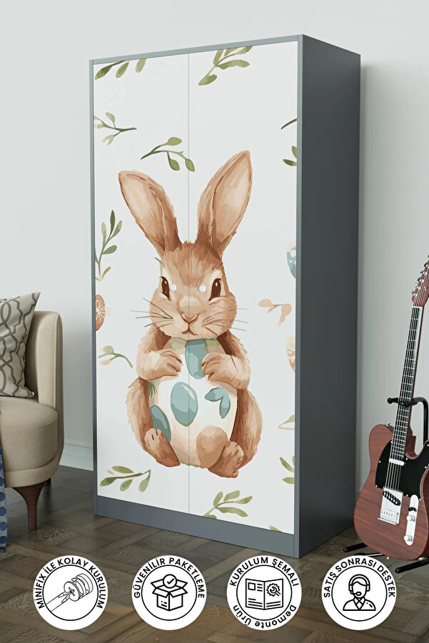 Hediyeler Kapında Pretty Rabit Design "Calista" Gardırop 5 Raflı Askılı Çocuk Odasi Elbise Dolabı