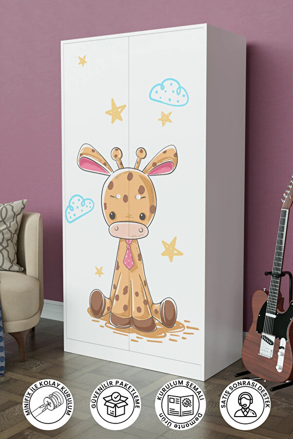 Hediyeler Kapında Bay Zürafa Design "Calista" Gardırop 5 Raflı Askılı Çocuk Odasi Elbise Dolabı