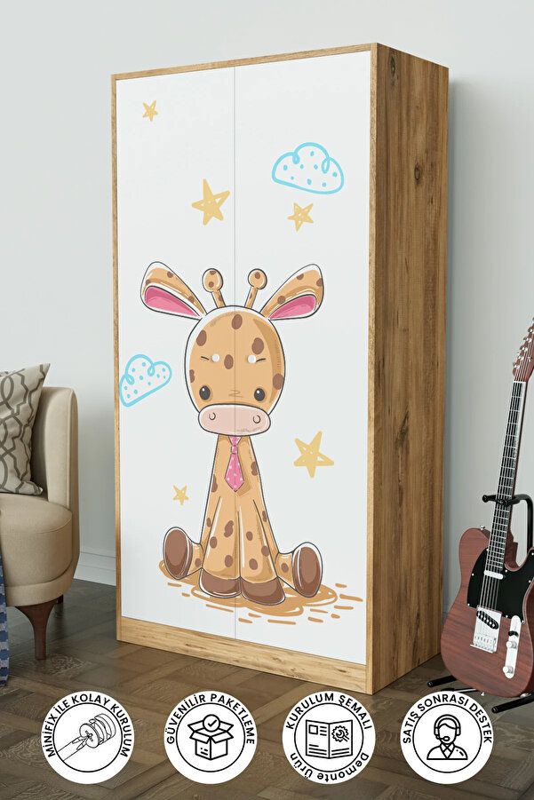 Hediyeler Kapında Bay Zürafa Design "Calista" Gardırop 5 Raflı Askılı Çocuk Odasi Elbise Dolabı