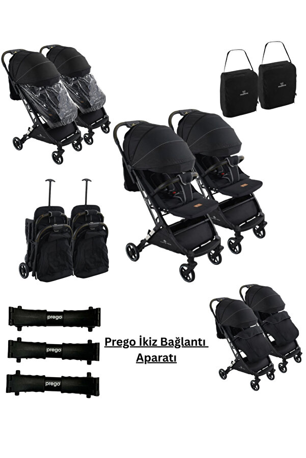 ÖYKÜ BEBEK DUNYASI Ayrılıp Birleşebilen Kabin Boy İkiz Bebek Arabası( 2 Adet Yağmurluk Ve Ayak Örtüsü Hediyeli)