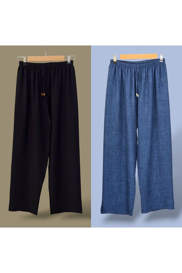 ENDAMIM-2-Piece Linen Pant Large Size Comfortable Fit Without Bucket with Elastic Waist 1