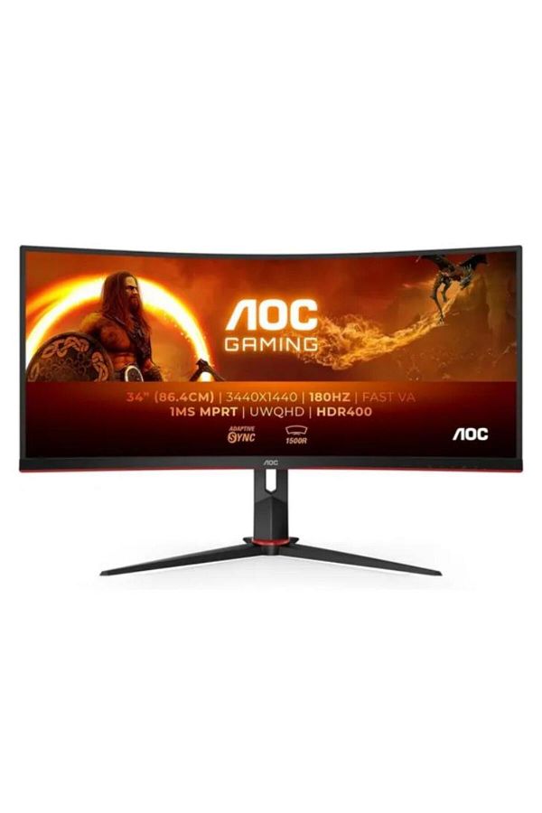 Aoc-Monitor de gaming curbat AOC CU34G2XP/BK de 34", UWQHD, 180Hz, 1ms, LED VA, HDMI/DisplayPort, Negru 1