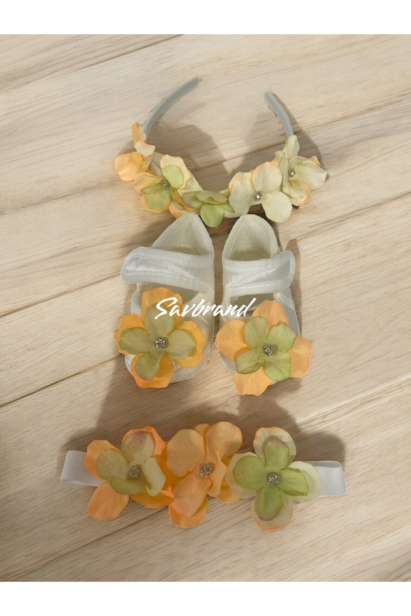 SavBrand Ortancalı Lohusa Anne Tacı Bandanası ve Bebek Patiği