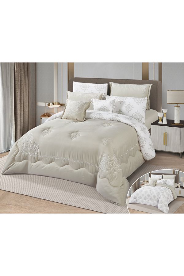 HOURS-Horse Macrofiber Comforter Set, 4 Pieces, Double-Sided, Embroidered with a Classy Pattern, Cornelia-002 1
