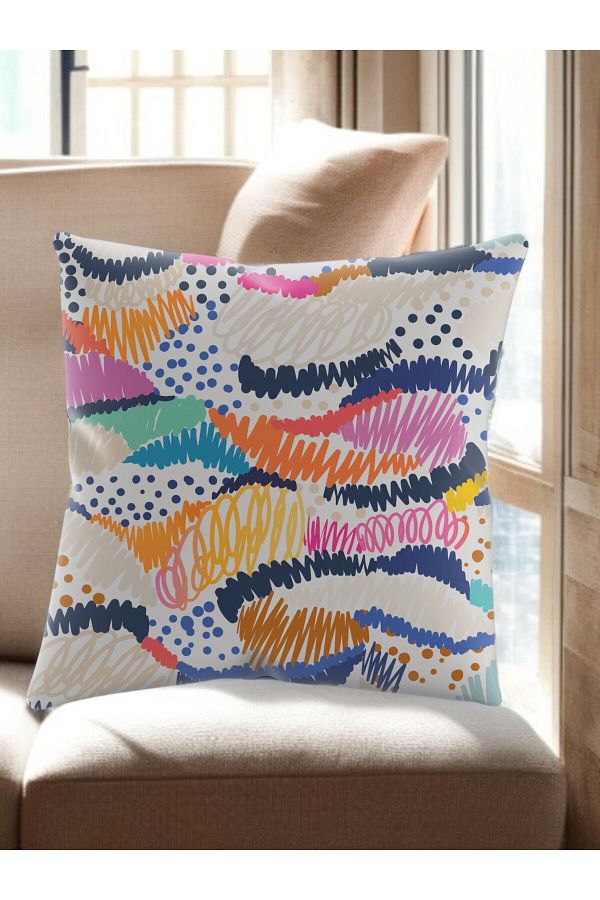 ASDİVA-Smr Mixed Patterned Line and Dot Detailed Decorative Throw Pillow Soft Colorful 43X43 1
