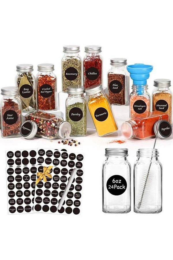 COOYA-24 Glass Spice Jars Set-120ml Multicolor Jars with Lids & Funnel for Kitchen Storage 1