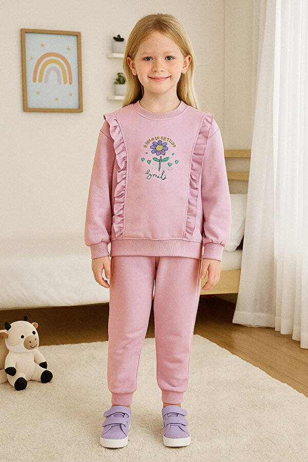 TRENDYOLKIDS Pink*001 Mädchen-Pyjama-Set mit Blumenmuster