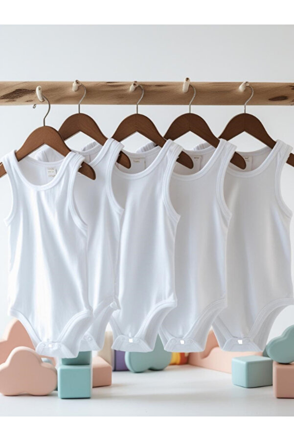 ARELSTORE Bebek Basic Pamuk Penye Bisiklet Yaka 5 Li Atlet Body Zıbın 3-4-5-6 Yaş