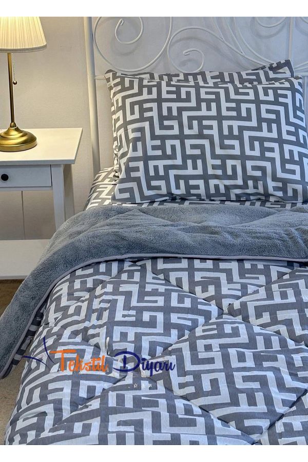 Violacasa-Gray Labyrinth - Single Welsoft Pufidik Sleeping Set (with Elastic Sheets) 1
