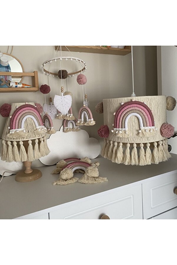 Tasarı Sanatı Bebek Çocuk Odası Özel Tasarım 4lü Avize-Abajur-Perdebağı- Dönence Set Bebek Hediyelik Set