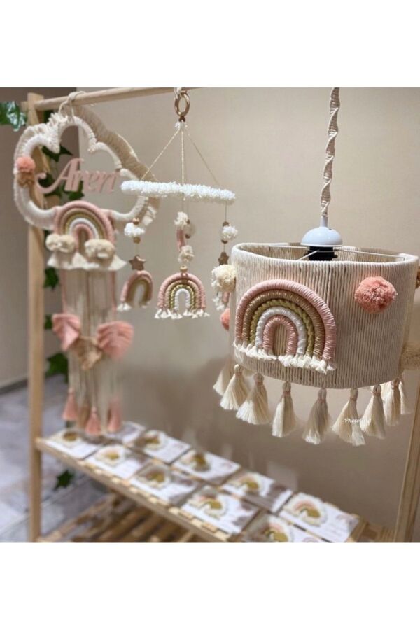 Tasarı Sanatı Bebek/çocuk Odası Özel Tasarım Makrome Avize- Dönence- Isimli Kapı Süsü 3lütakım