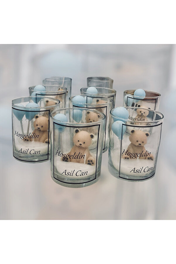 Biepoksi Bebek Erkek Cam Bardak Mumlu Isme Özel Bebek Doğum Ayıcık Mum 1 Bir Adet Büyük Boy