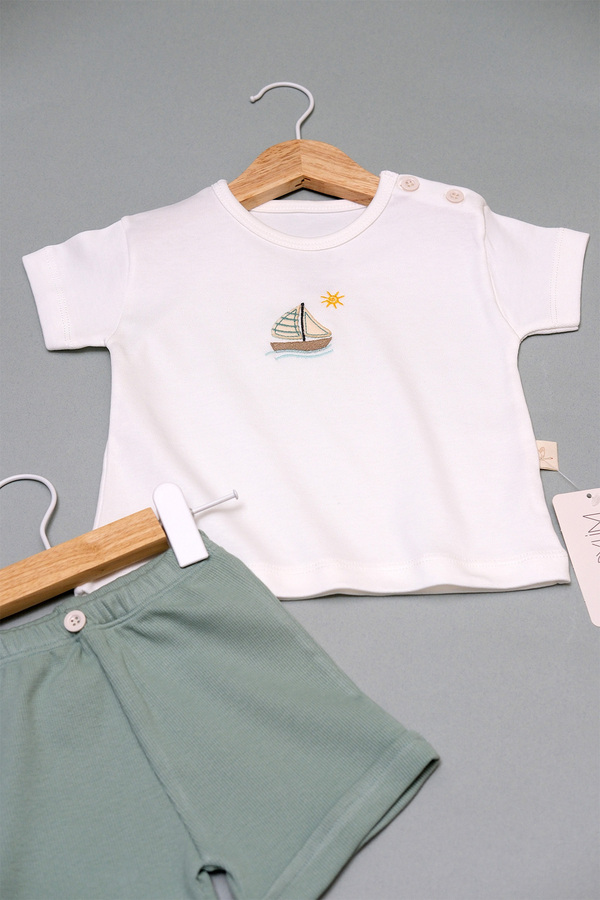 BABYLİM Yelken Nakışlı Erkek Bebek Şortlu Takım
